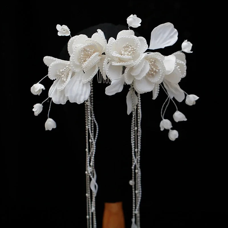 Bridal Jewelry White Flower Hair Comb Pin Clip Hairpin For Brides Women Party Gift Head Pieces Wedding Accessories