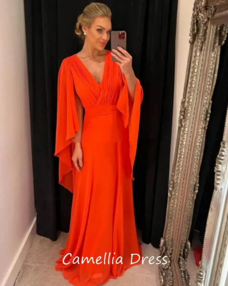 V-Neck Wedding Party Dresses for Women Mother of the Bride Dresses A-Line Chiffon Floor Length