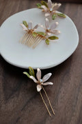 Bridal Jewelry Flower Hair Comb Pin Clip Gold Color Hairpin For Brides Leaf Crystal Rhinestones Head Pieces Wedding Accessories