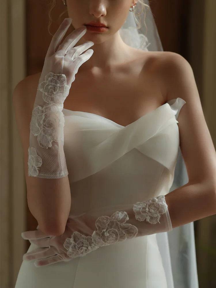 Short Bridal Gloves Flower Wedding Glove For Women Girl Party Dinner Dress Gift Jewelry Brides Accessories