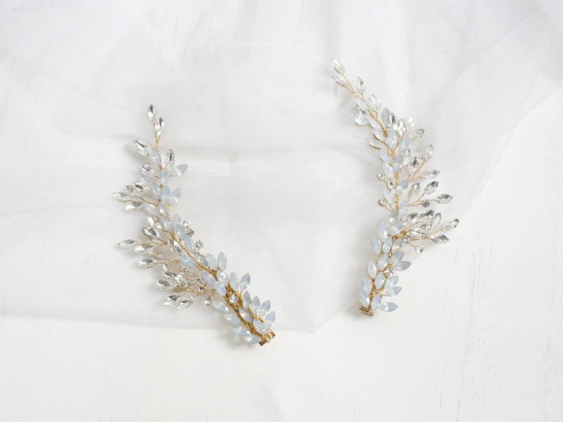 Bridal Jewelry Crystal Rhinestones Opal Hair Clips Pins Pearls Hairpins Brides Bridesmaids Head Pieces Women Wedding Accessories a gold color