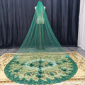 300cm Long 1 Layer Chapel / Cathedral Length Bridal Veil Green Sequin Lace Veil Wedding Accessories Metal Comb Green