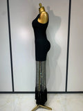 Fashion Black Sleeveless Sparkly Diamonds Tassel Bandage Dress Celebrity Cocktail Evening Party Luxury Birthday Gown