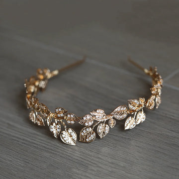 Wedding Hair Accessories Crystal Tiara Vintage Gold Color Baroque Headband Bride Hairband Party Leaf Headpiece Bridal Jewelry a