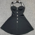 Women Sexy Halter Shinning Diamond Backless Bandage A-Line Mini Dress Evening Party Birthday Vacation Dress