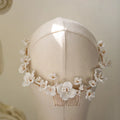 Bridal Jewelry Porcelain Flower Headband Gold Silver Color Hair Comb Pin For Brides Women Headwear Heapieces Wedding Accessories a gold color
