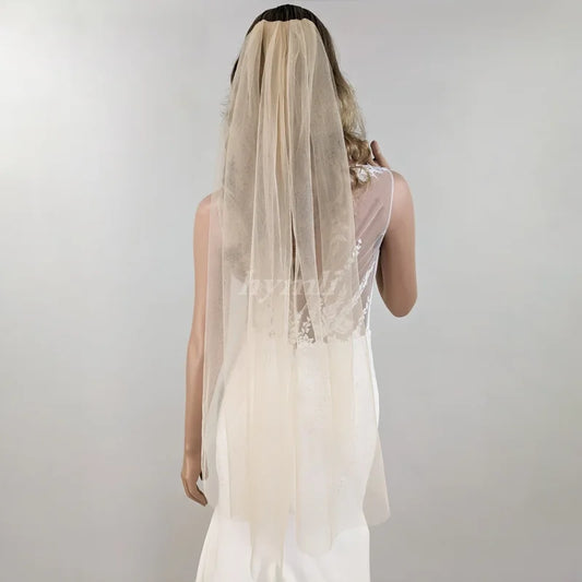 Champagne Wedding Veil Soft Tulle Single Tier Rounded Edge with Gold Bridal Comb Champagne