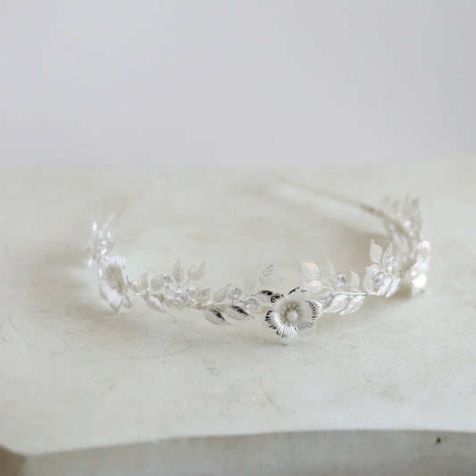 Bridal Hair Jewelry Flower Leaf Headband Hairband Silver Color Headpiece For Brides Women Headdress Headwear Wedding Accessories