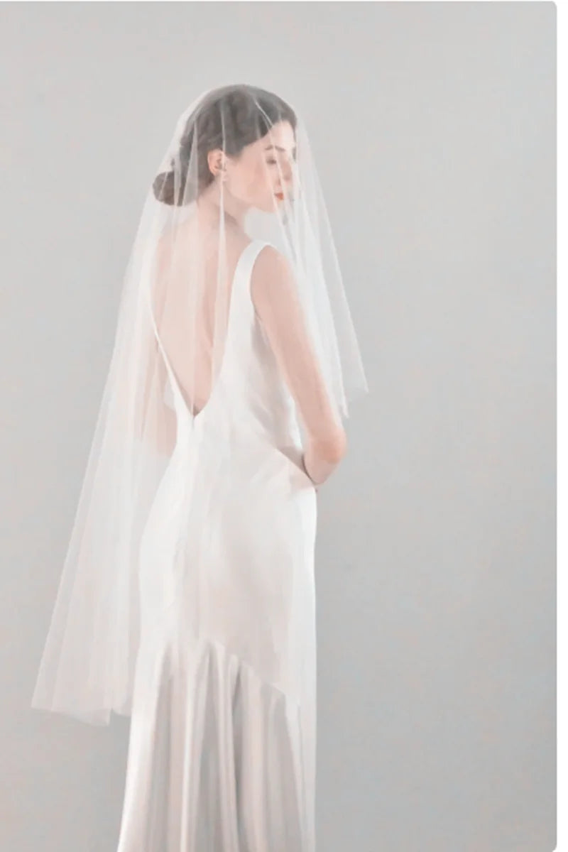 Two Tier Fingertip Lengh Veil | Minimalist Veil | Simple Fingertip Veil with Blusher | Drop Veil | Two Tier Mid Length Veil Champagne