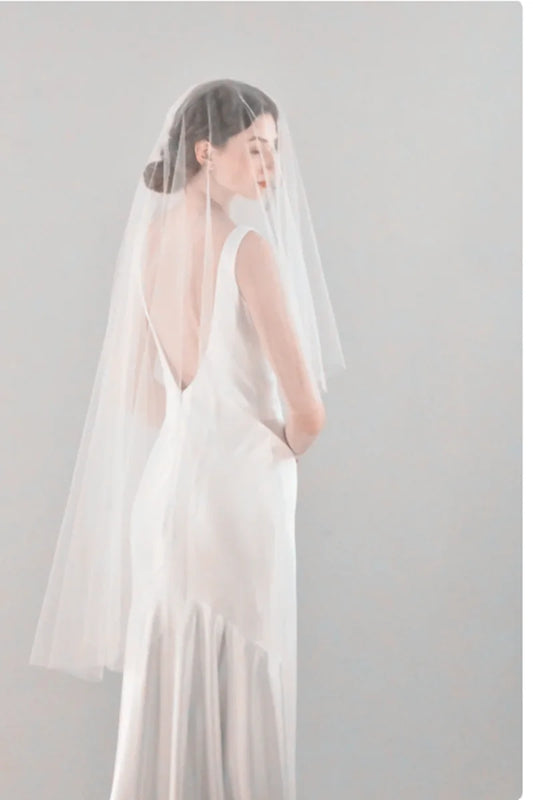 Two Tier Fingertip Lengh Veil | Minimalist Veil | Simple Fingertip Veil with Blusher | Drop Veil | Two Tier Mid Length Veil Champagne