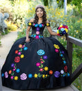 Customized Black Mexican Quinceanera Dresses Off Shoulders Embroidery Debutante Vestido De 15 Xv Años Satin Ball Gown Birthday
