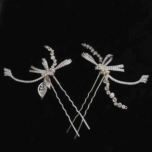Silver Color Hair Pin Clip Pearl Crystal Head Piece For Bride Bridesmaids Hairpin Earrings Bridal Jewelry Wedding Accessories a
