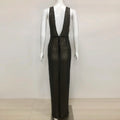 Black Bows Shining Sequin Sexy V-Neck Sleeveless Mesh See Through Long Dress Fashion Woman Evening Dress Celebrity Party Outfit