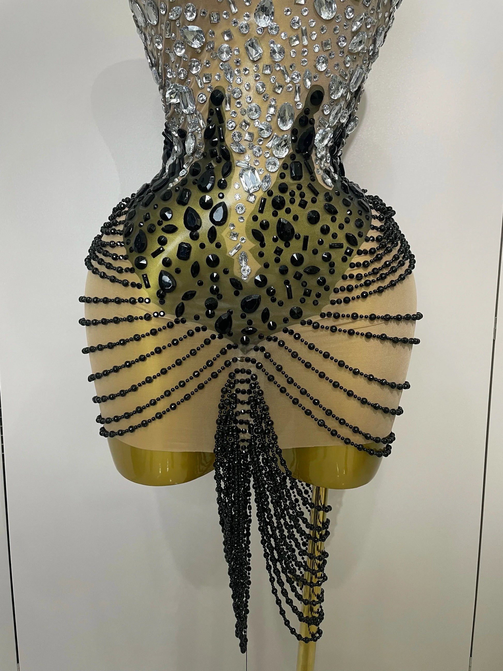 Sparkly Crystals Beading Short Dress Women Sexy Mesh Backless Evening Prom Celebrate Birthday Dress Photo Shoot Wear