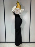 Women Sexy Off Shoulder Flower Diamonds Long Bodycon Bandage Dress Celebrity Elegant Evening Luxury Birthday Party Dresses