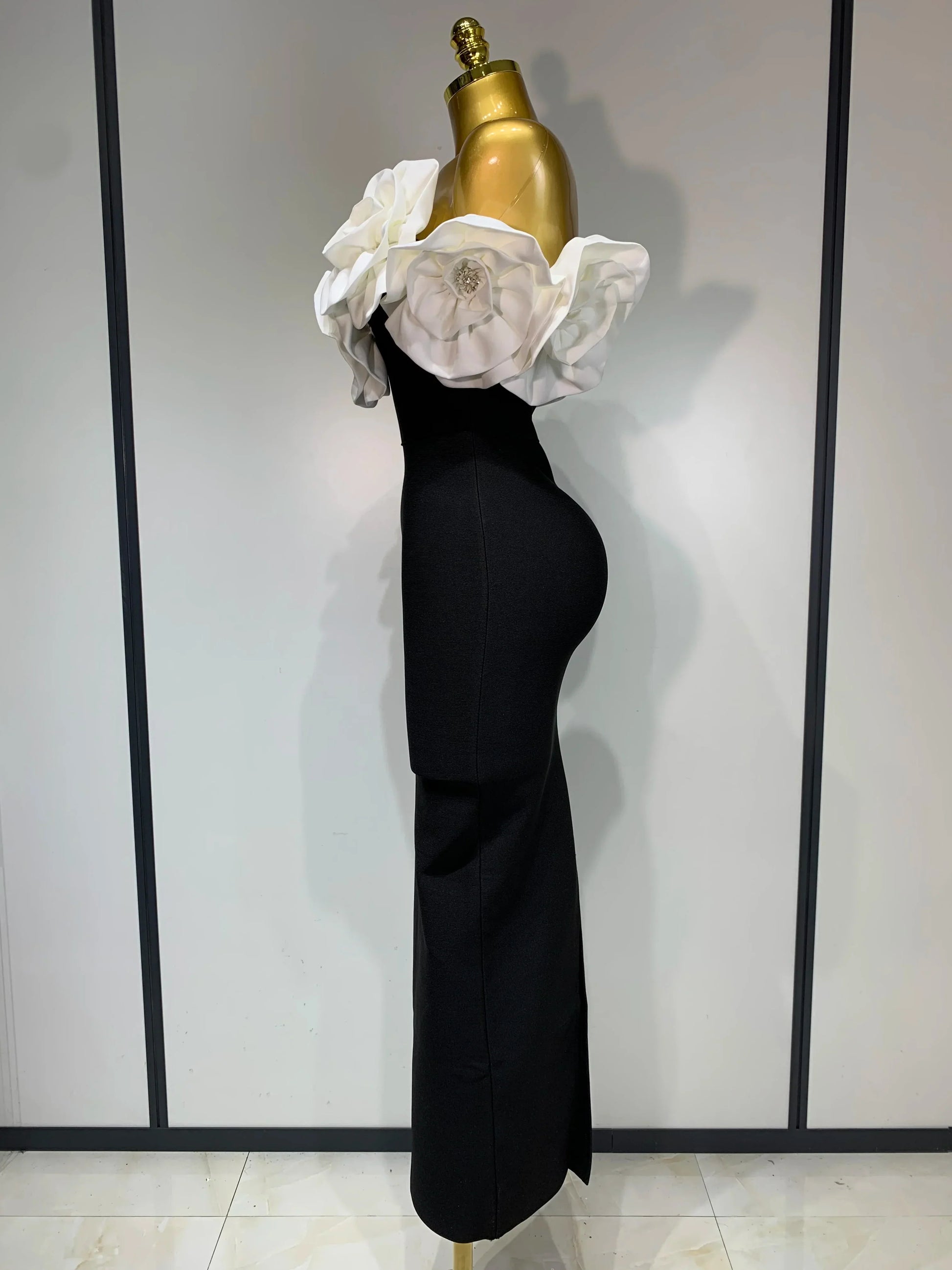 Women Sexy Off Shoulder Flower Diamonds Long Bodycon Bandage Dress Celebrity Elegant Evening Luxury Birthday Party Dresses