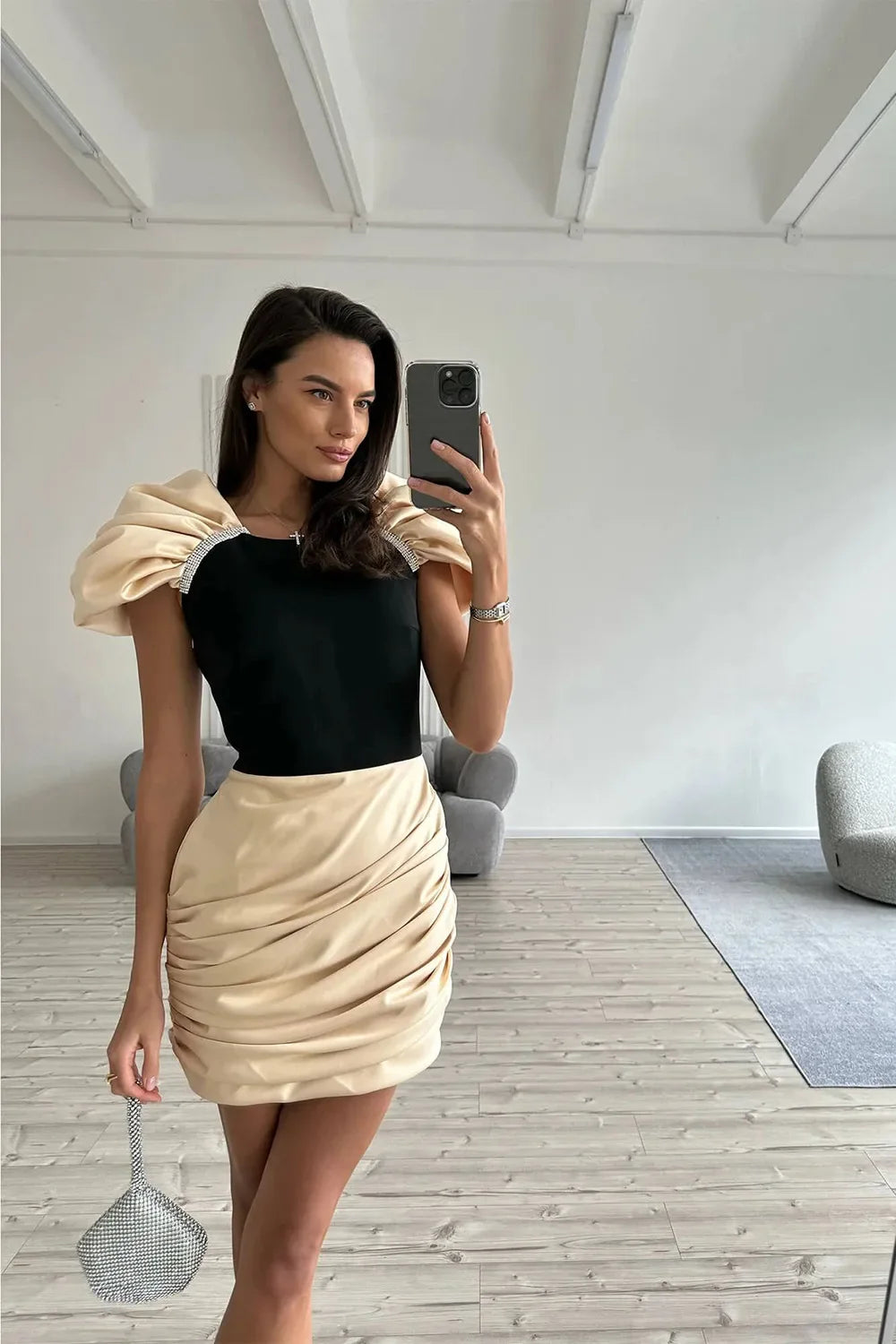 2024 New Fashion Women Puff Sleeve Sexy Square Collar Bodycon Mini Dress Celebrate Birthday Party Cocktail Dress Vestido
