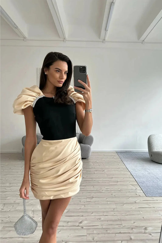 2024 New Fashion Women Puff Sleeve Sexy Square Collar Bodycon Mini Dress Celebrate Birthday Party Cocktail Dress Vestido