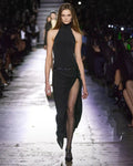 New Runway Fashion Women Off the Shoulder Bodycon High Split Long Dress High Street Celebrity Evening Party Cocktail Outfit