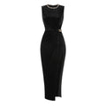 High Quality Black Color Women Sexy Sleeveless O-Neck Velvet Bodycon Long Maxi Dress Elegant Evening Party Cocktail Dress