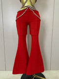 Luxury Rhinestone Red Sexy Cut Out Two Piece Pants Bandage Set Women Celebrity Designer Fashion Women's Set Stage Outfit
