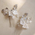 Porcelain Flower Hair Comb Pin Clip Leaf Head Piece For Brides Bridesmaids Crystal Hairpins Wedding Accessories Bridal Jewelry b