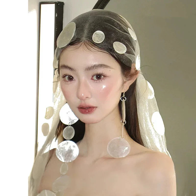 Long Shell Bridal Veil Earrings Lace Wedding Veils For Evening Dinner Party Dress Women Gift Hair Accessories Brides Jewelry