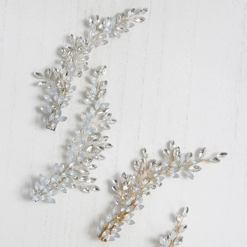 Bridal Jewelry Crystal Rhinestones Opal Hair Clips Pins Pearls Hairpins Brides Bridesmaids Head Pieces Women Wedding Accessories