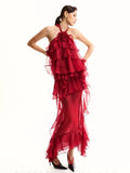 Women Gauze Perspective Irregular Elegant Long Party Dress Ruffles Sleeveless Fashion Tide Summer 2025