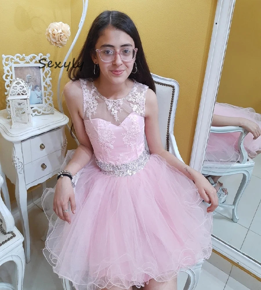 Elegant 2 In1Pink Quinceanera Dresses Detachable Skirt 2025 Beaded Lace Short Vestido De 15 Años Xv Para Pageant Prom Customized