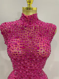 Sexy Sparkly Crystal Diamonds Mesh See Through Long Dress Women Elegant Party Costume Singer Stage Performance Outfit