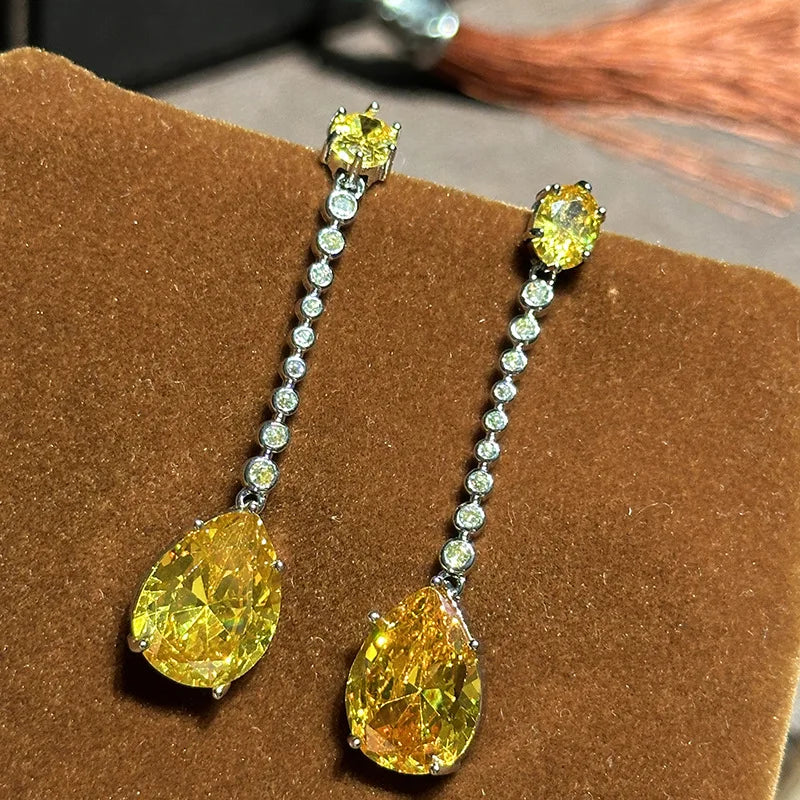 Luxury AAA Yellow Zircon Bridal Earrings CZ Cubic Zirconia Wedding Earring For Bride Women Accessories Jewelry Birthday Gift a