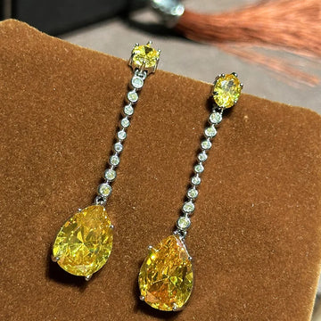 Luxury AAA Yellow Zircon Bridal Earrings CZ Cubic Zirconia Wedding Earring For Bride Women Accessories Jewelry Birthday Gift a