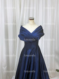 Gorgeous Silk Satin Ball Gown Prom Dress Elegant Dark Blue Evening Dress Off The Shoulder Floor Lenght فستان سهرة