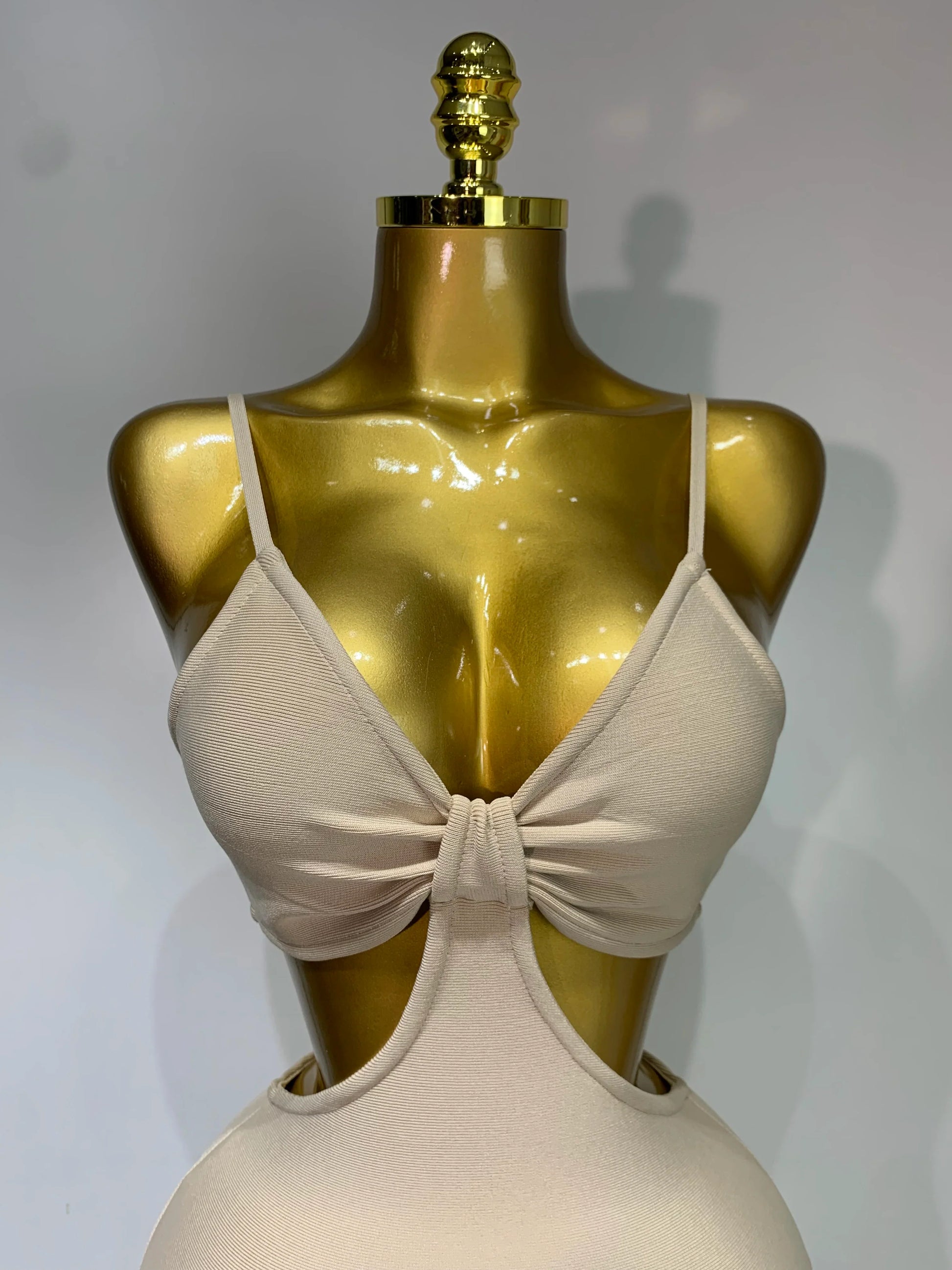Women Sexy V Neck Backless Khaki Bodycon Bandage Dress Celebrity Elegant Evening Club Party Luxury Birthday Dress