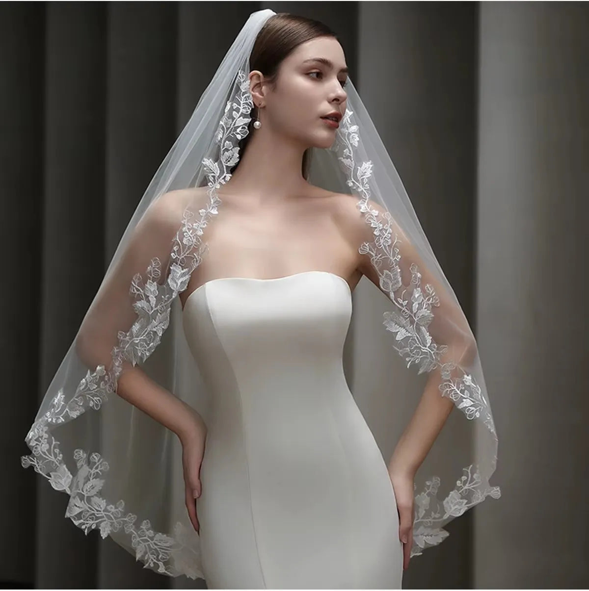 White Bridal Veil Leaf Lace Wedding Veils For Brides Evening Dinner Party Dress Women Girl Gifts Hair Accessories Jewelry a