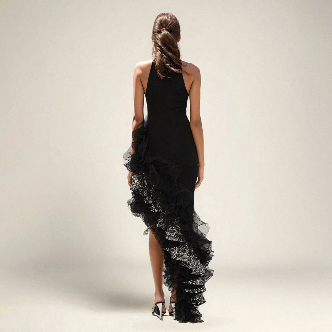 Women Sexy Off the Shoulder Shinning Ruffles Bodycon Bandage Long Dress Celebrate Fashion Evening Party Outfit