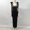 Ladies Sparkling Luxury Diamond Spaghetti Strap Backless Design Sleeveless Sexy Maxi Bandage Dress Celebrity Evening Party Gowns black