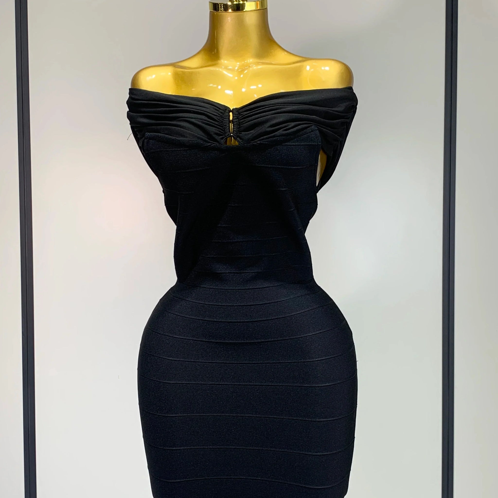Fashion Sexy Strapless Black Off-shoulder Mini Bodycon Bandade Dress Celebrity Cocktail Party Luxury Birthday Club Dresses black