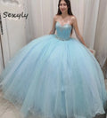 Sparkly Blue Quinceanera Dresses With Beaded Two Pieces Tulle Fifteen Birthday Dress Elegant Tulle Vestido De 15 Años Customized