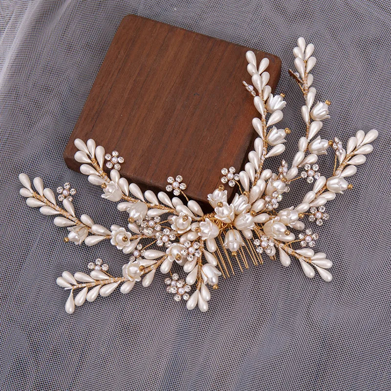 Wedding Accessories Gold Color Hair Comb Pin Flower Head Pieces For Brides Crystal Evening Party Dress Headdress Bridal Jewelry a