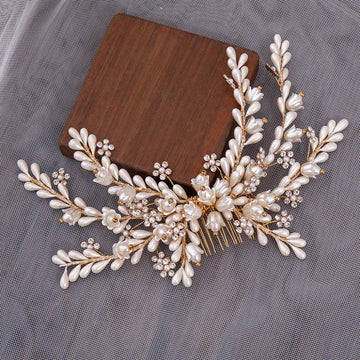 Wedding Accessories Gold Color Hair Comb Pin Flower Head Pieces For Brides Crystal Evening Party Dress Headdress Bridal Jewelry a