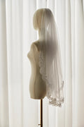Floral Lace Edge Bridal Veil Fingertip Ivory Wedding Veil