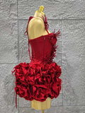 Christmas Style Women Sexy Strapless Florlas 2 PIeces Bodycon Mini Bandage Dress Nightclub Party Wedding Mermaid Outfit
