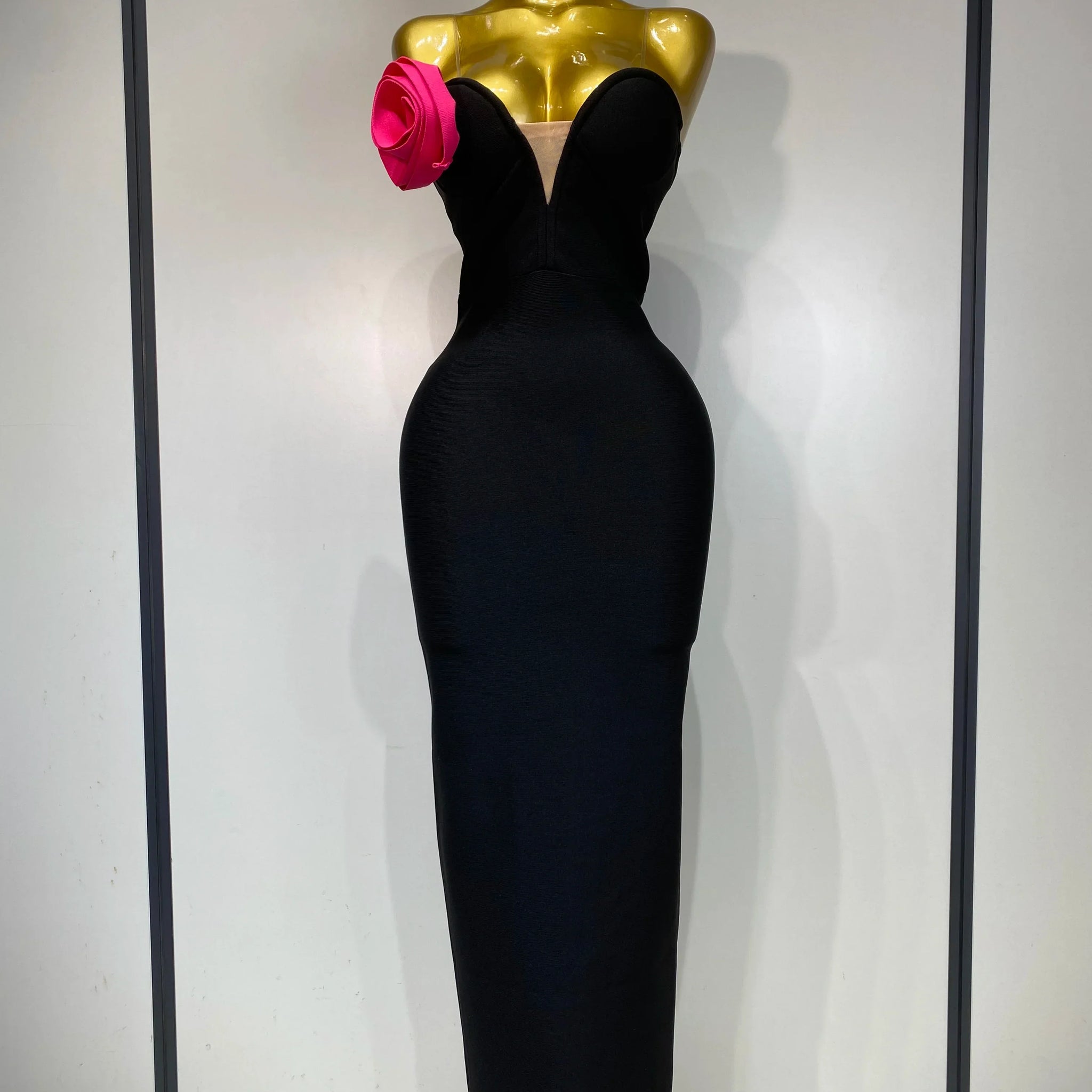 Women Sexy Strapless Backless Flower Patchwork Maxi Long Bandage Dress Elegant Evening Club Luxury Birthday Party Dresses black