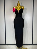 Women Sexy Strapless Backless Flower Patchwork Maxi Long Bandage Dress Elegant Evening Club Luxury Birthday Party Dresses black