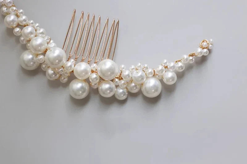 Pearl Beads Hair Comb Pin Clip For Brides Party Dinner Dress Long Hairpins Head Piece Wedding Accessories Bridal Hair Jewelry gold color a