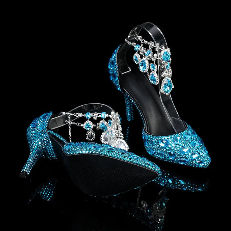 Bling Luxury Handmade Full Rhinestones Women Pumps Fashion Diamonds Crystal Pendant Banquet High heels Party Prom Wedding Shoes