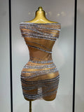 Luxury Sparkly Rhinestones Sexy Mesh Mini Dress Women Celebrate Birthday Evening Party Club Photo Shoot Dress Stage Outfit