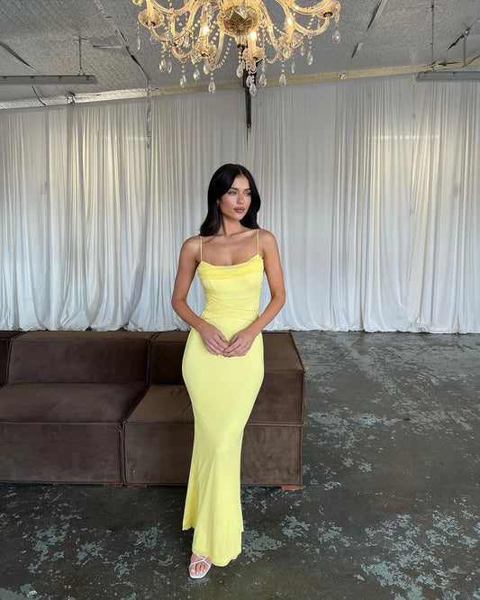 Yellow Simple Prom Gowns Satin Evening Dresses Prom Dress Modern Celebrity Gown Outfit Mermaid Party Dress